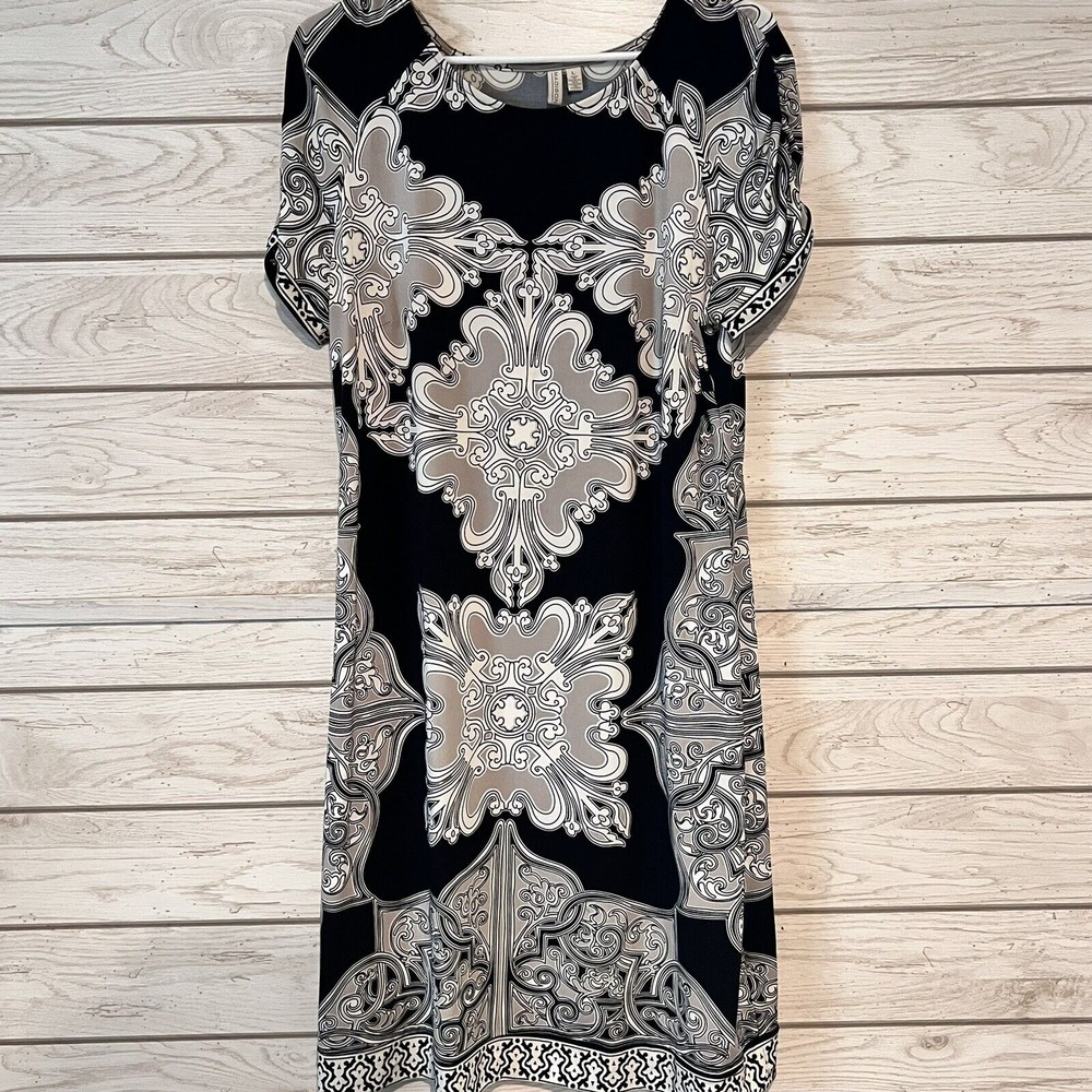 Madison Dress Size 12 Shift Dress Black And Brown Geometric